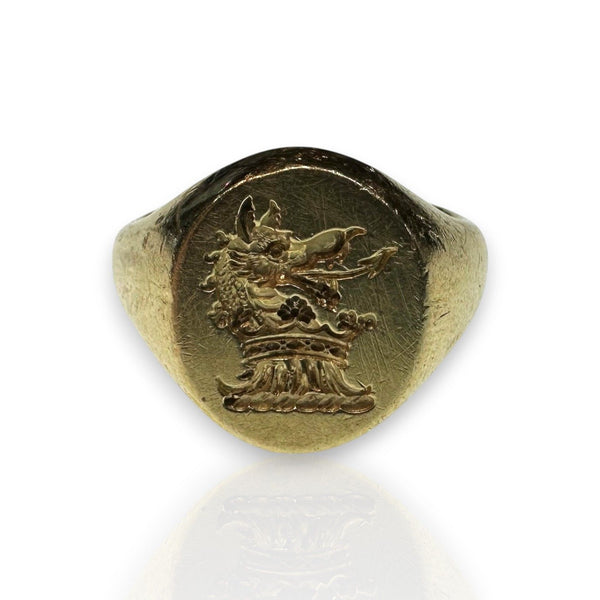 Vintage 1940s 18ct Gold Heraldic Signet Ring, London 1949
