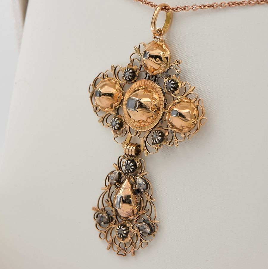 Georgian Antique Flemish Table Cut Diamond Large Cross Pendant