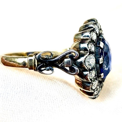 Edwardian Style 2.77ct Natural No Heat Cobalt Blue Sapphire and Diamond Cluster Engagement Ring
