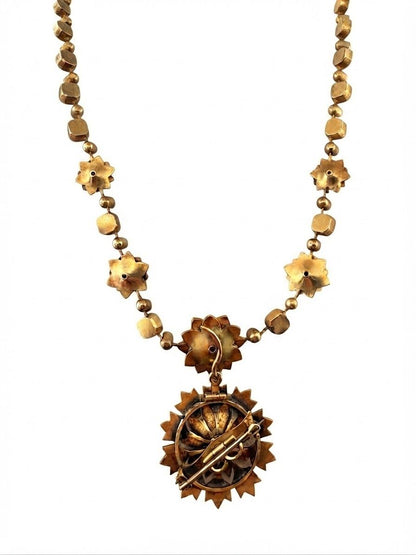 Victorian Antique Natural Pearl and Diamond Demi Parure Pendant Necklace Brooch, Circa 1860