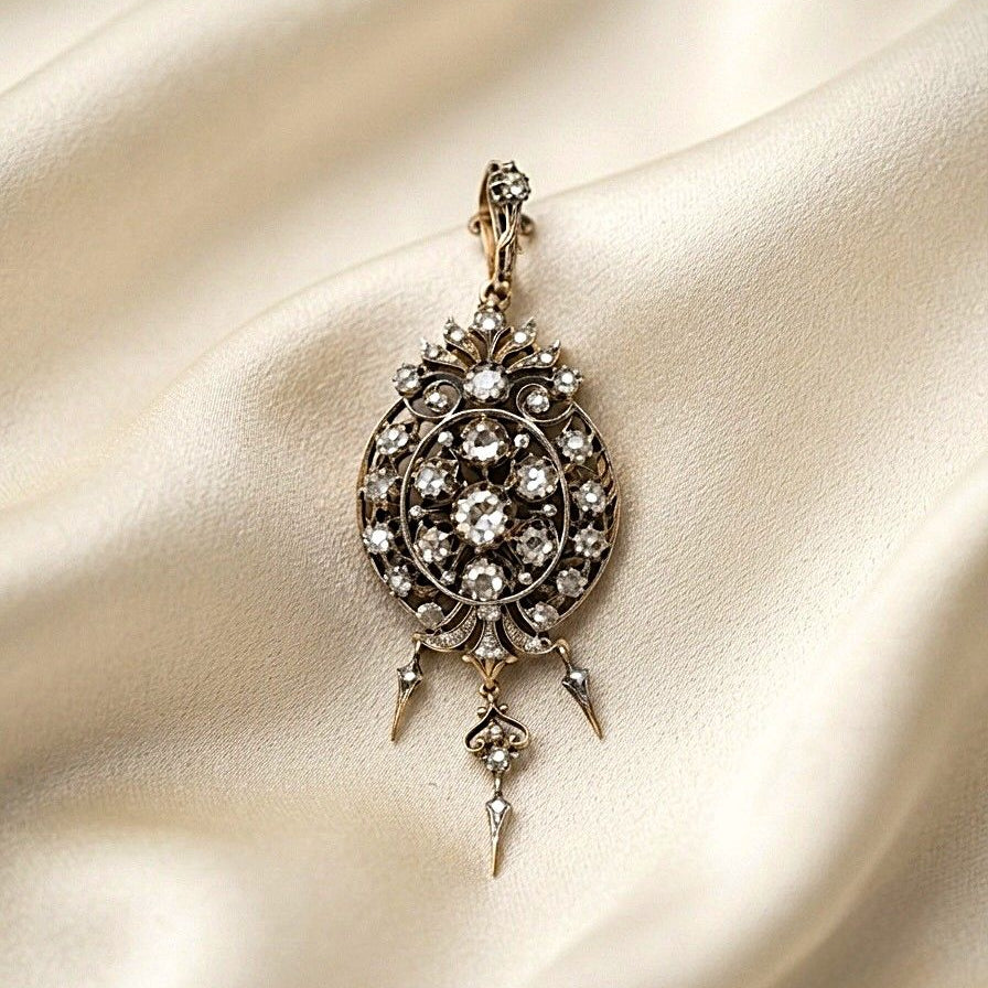 Victorian Antique 8cts Rose Cut Diamond Brooch Pendant