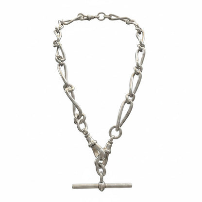 Victorian Antique Trombone Link Silver Albert Chain Necklace, Circa 1892