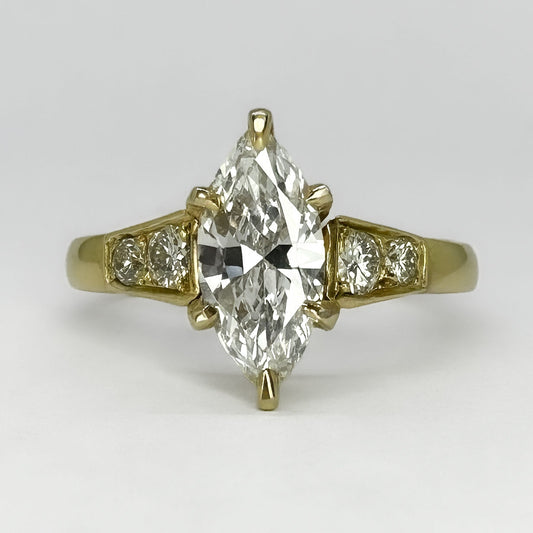 Vintage 1.16ct Navette Diamond Solitaire Ring