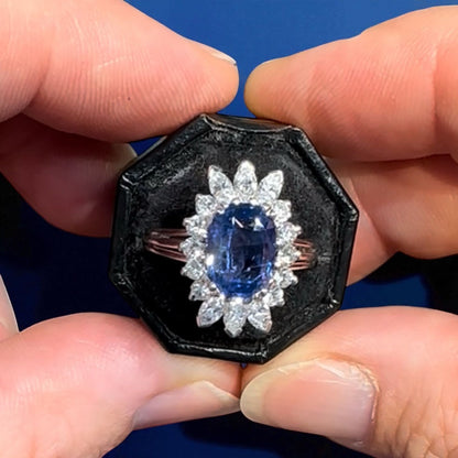 Certified Natural No Heat 2.5ct Ceylon Sapphire and Diamond Cluster Ring in Platinum
