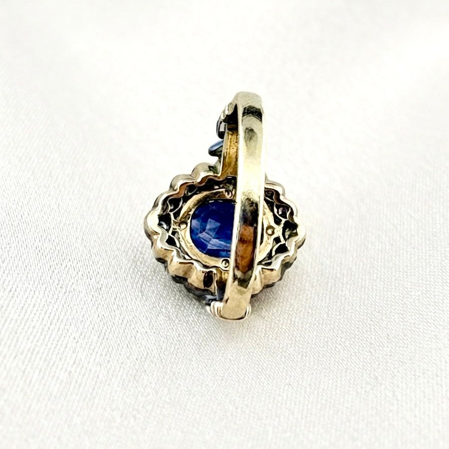 Edwardian Style 2.77ct Natural No Heat Cobalt Blue Sapphire and Diamond Cluster Engagement Ring
