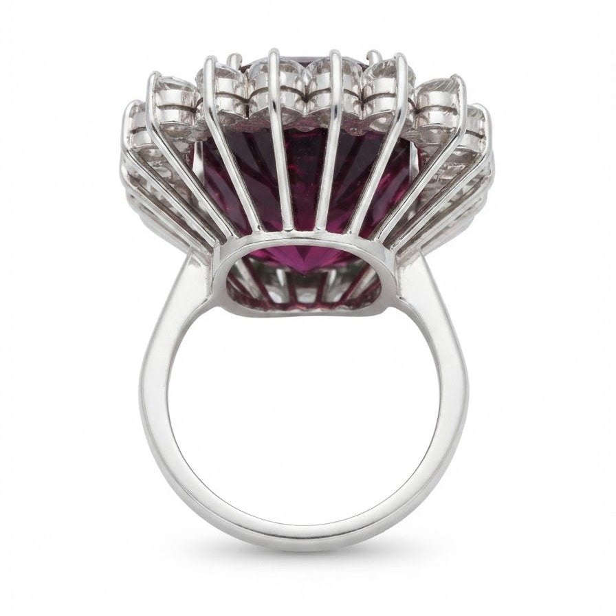 Vintage 25ct Rubellite and Diamond Cluster Cocktail Ring