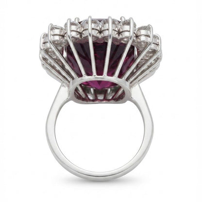 Vintage 25ct Rubellite and Diamond Cluster Cocktail Ring