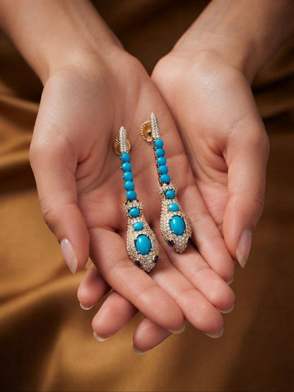 Vintage Turquoise 4.70 Diamond Snake Drop Earrings