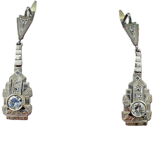 Art Deco Italian Diamond Drop Earrings in 18ct White Gold, Circa 1925
