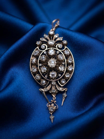 Victorian Antique 8cts Rose Cut Diamond Brooch Pendant