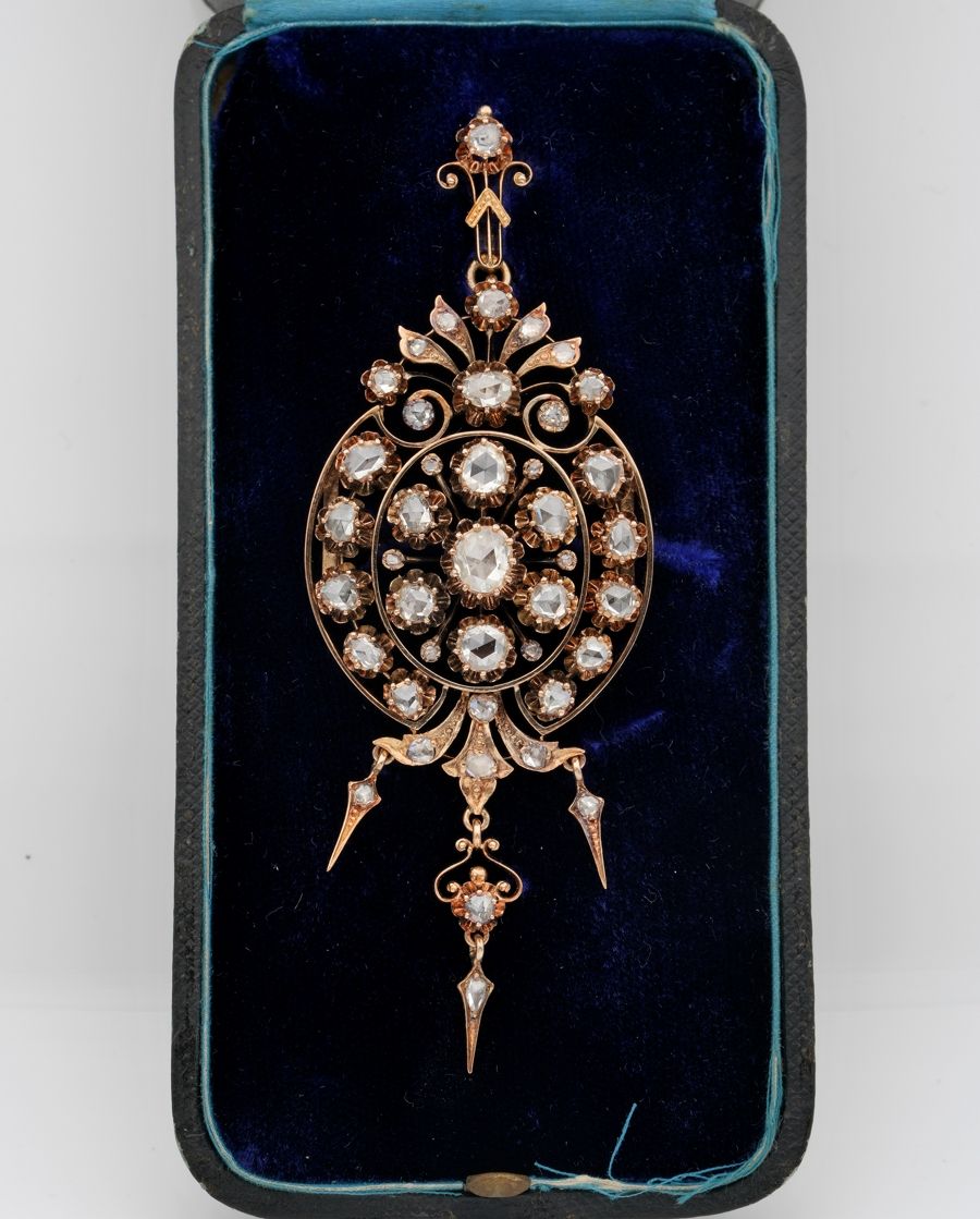 Victorian Antique 8cts Rose Cut Diamond Brooch Pendant