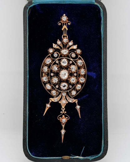 Victorian Antique 8cts Rose Cut Diamond Brooch Pendant