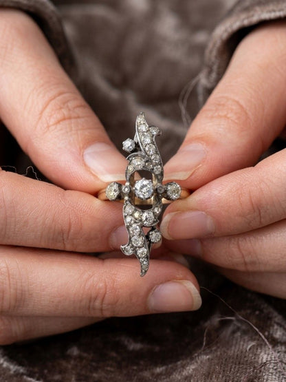 Art Nouveau 1.40 Ct Old Diamond Cut Navette French ring