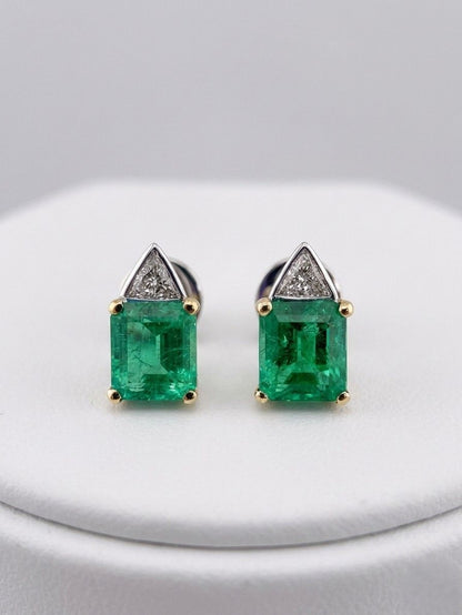 Fine 8 Carat Colombian Emerald Diamond Stud Earrings