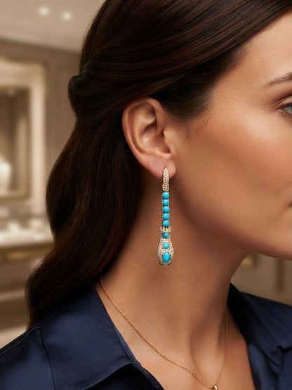 Vintage Turquoise 4.70 Diamond Snake Drop Earrings