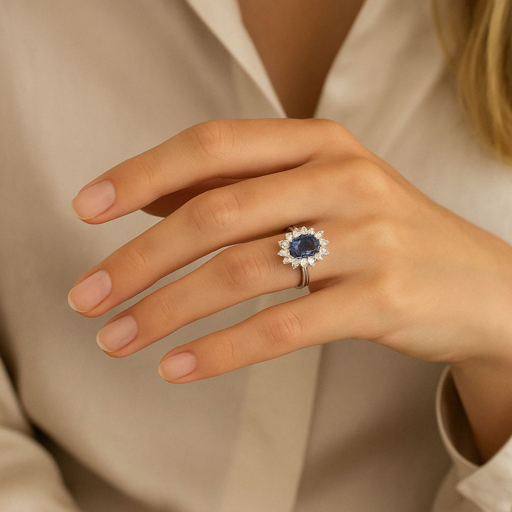 Certified Natural No Heat 2.5ct Ceylon Sapphire and Diamond Cluster Ring in Platinum