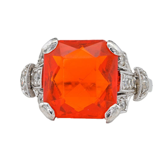 Edwardian Antique 2ct Fire Opal and Diamond Dress Ring