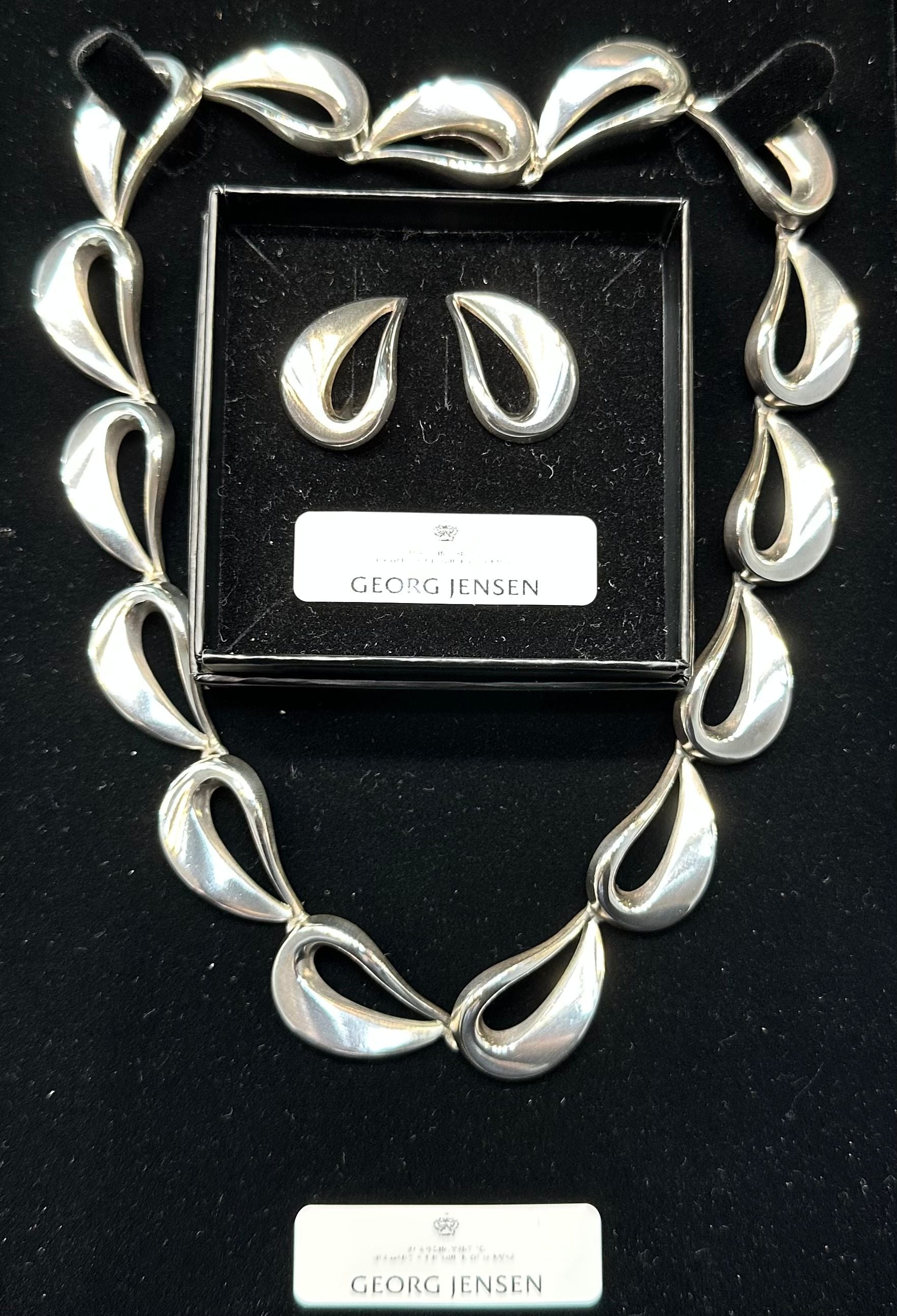 Vintage Georg Jensen Sterling Silver Sculptural Necklace and Earring Set