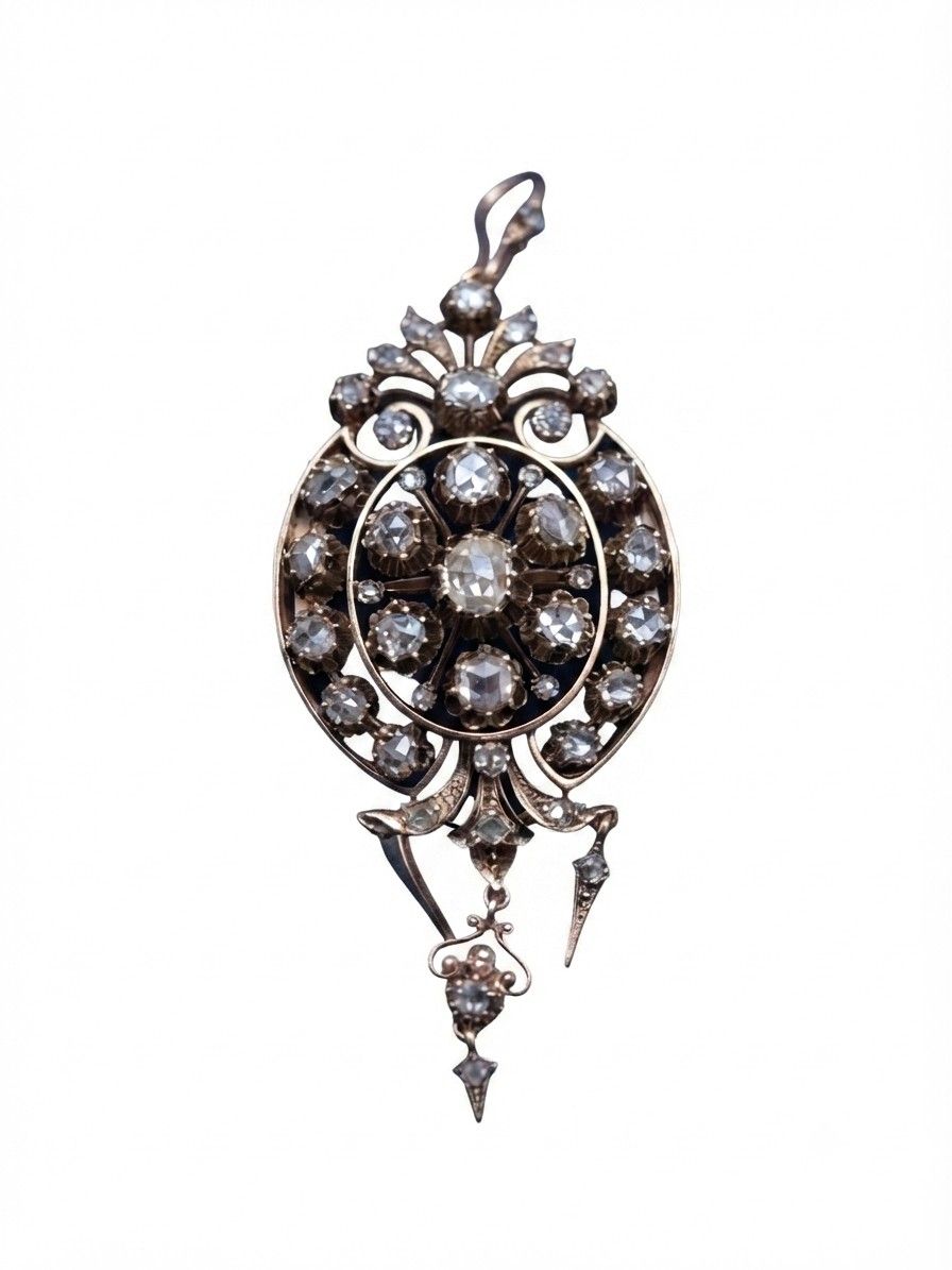 Victorian Antique 8cts Rose Cut Diamond Brooch Pendant