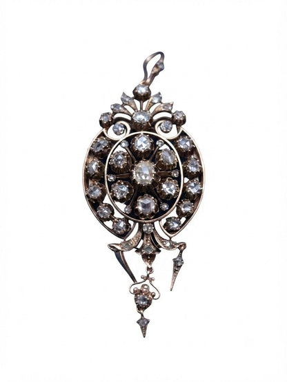 Victorian Antique 8cts Rose Cut Diamond Brooch Pendant