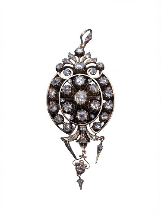 Victorian Antique 8cts Rose Cut Diamond Brooch Pendant