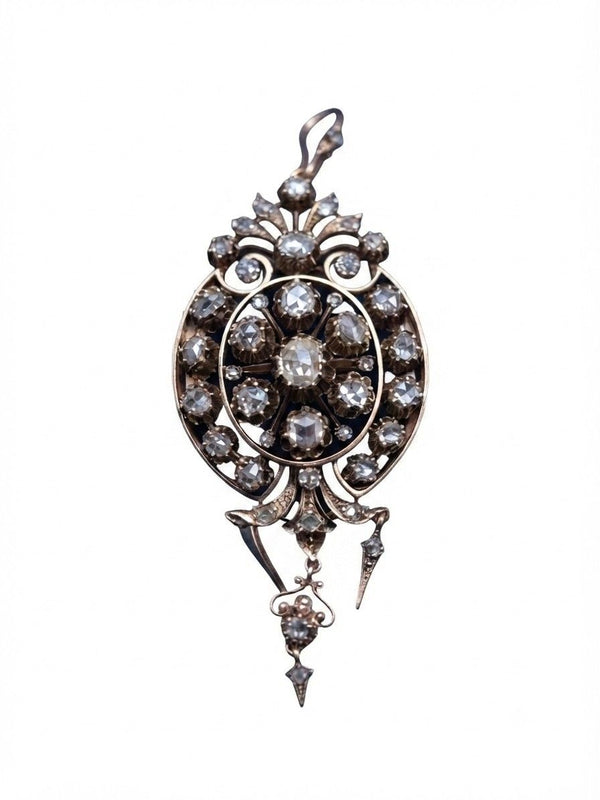 Victorian Antique 8cts Rose Cut Diamond Brooch Pendant