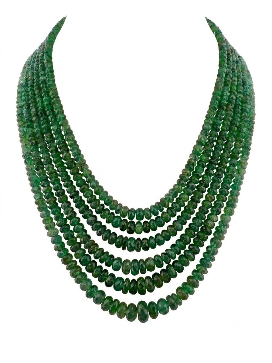Vintage Italian 600.00 Carat Emerald Multi-strand Necklace with Precious Clasp