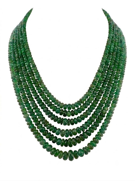Vintage Italian 600.00 Carat Emerald Multi-strand Necklace with Precious Clasp