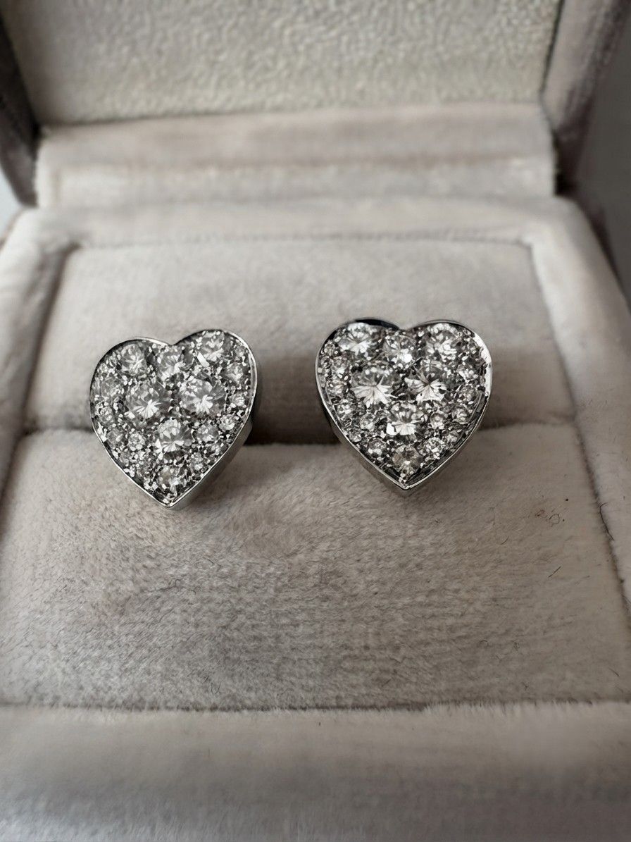 Diamond Heart Stud Earrings, 1.80 Ct Diamond F- G VVS