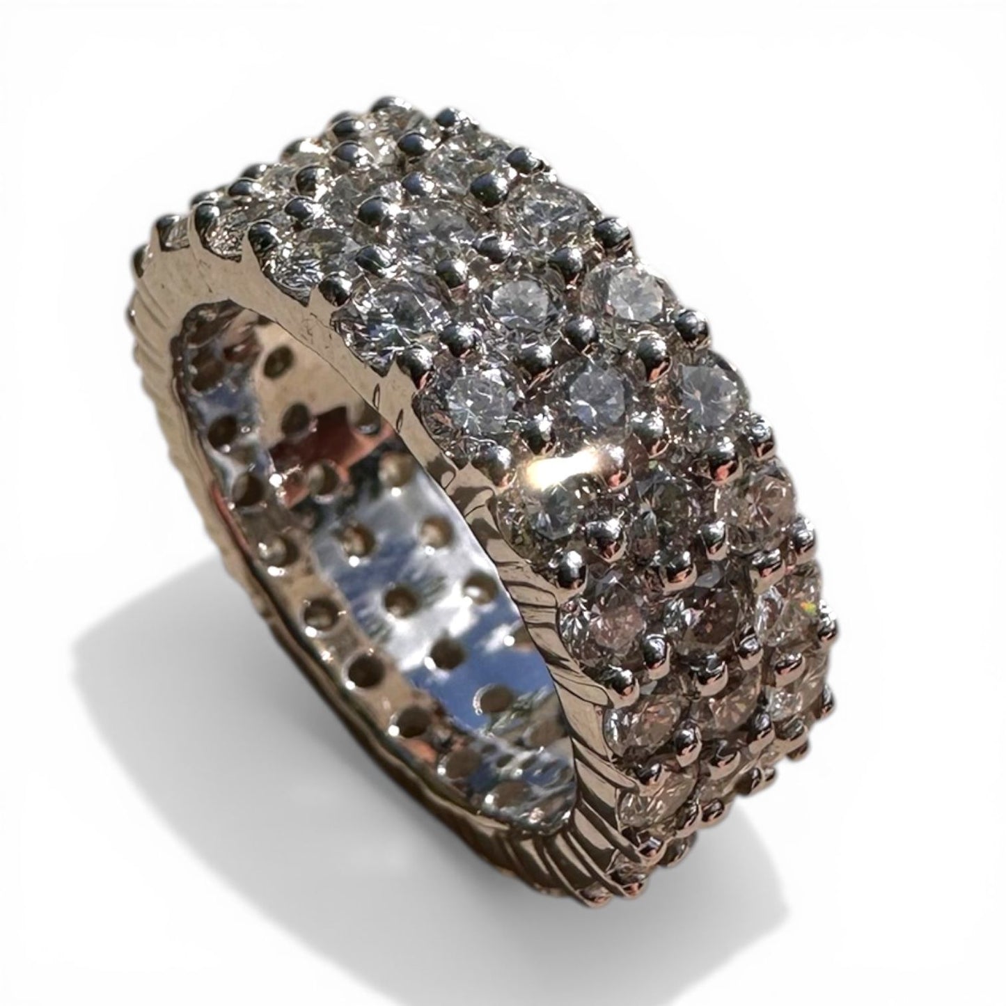 Three Row 10.60cts Diamond Full Eternity Wide Band Ring in 18ct Gold