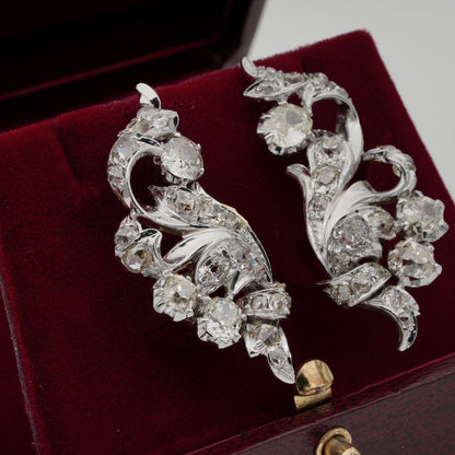 Late Art Deco 7.80ct Old Mine Cut Diamond Spray Earrings