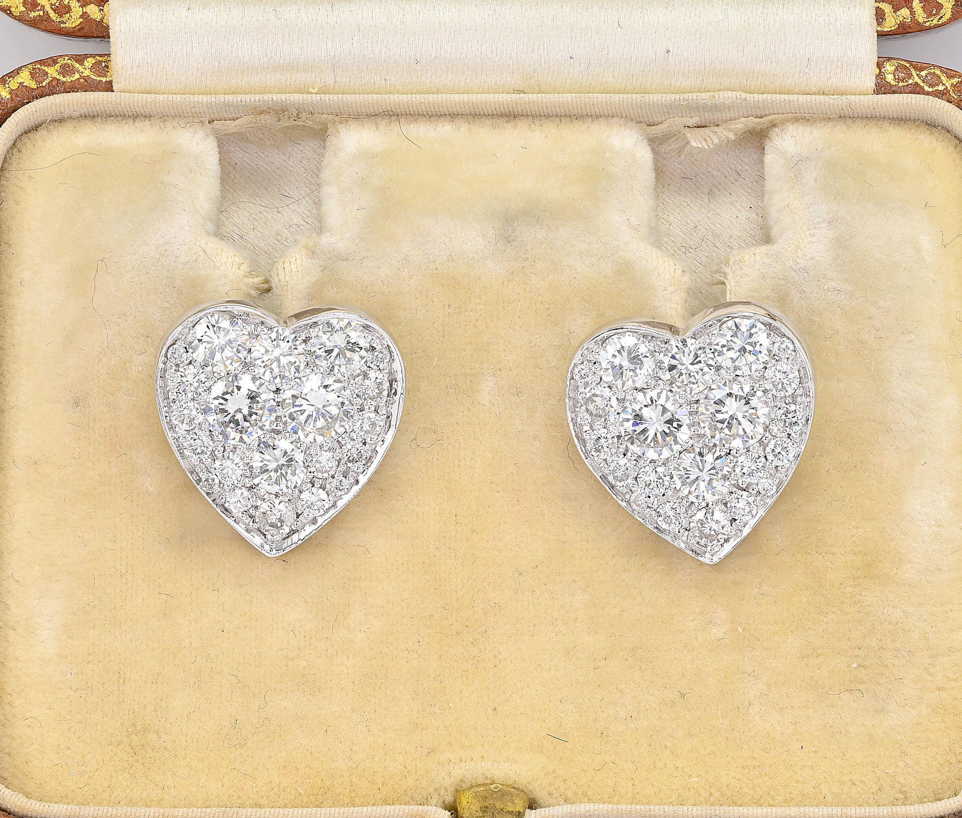 Diamond Heart Stud Earrings, 1.80 Ct Diamond F- G VVS