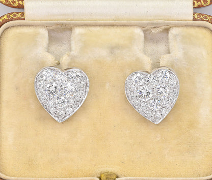 Diamond Heart Stud Earrings, 1.80 Ct Diamond F- G VVS