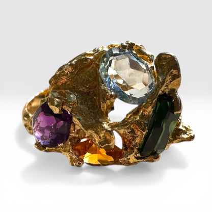 Vintage Modernist Multi Gemstone Sculptural Ring
