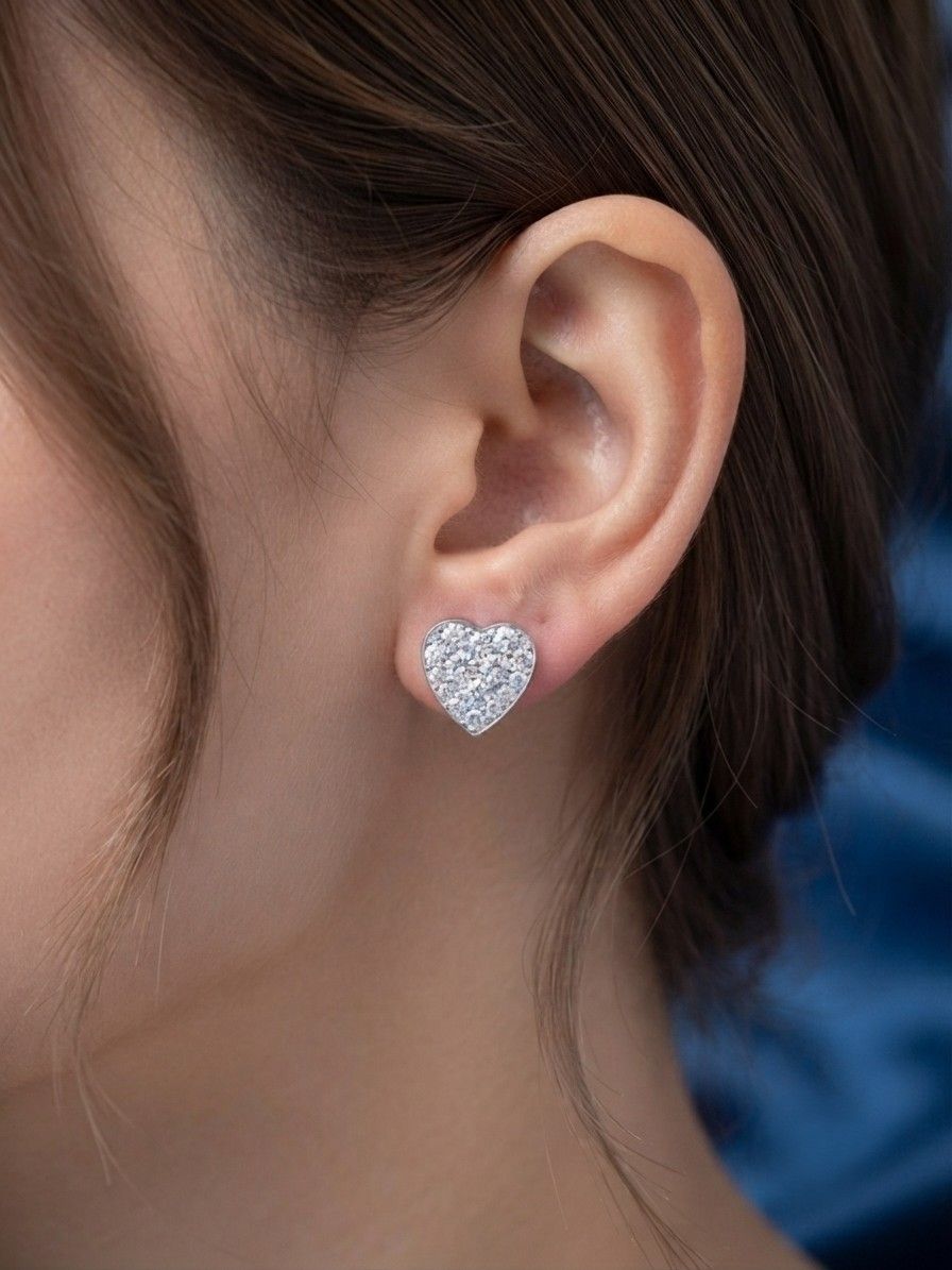 Diamond Heart Stud Earrings, 1.80 Ct Diamond F- G VVS