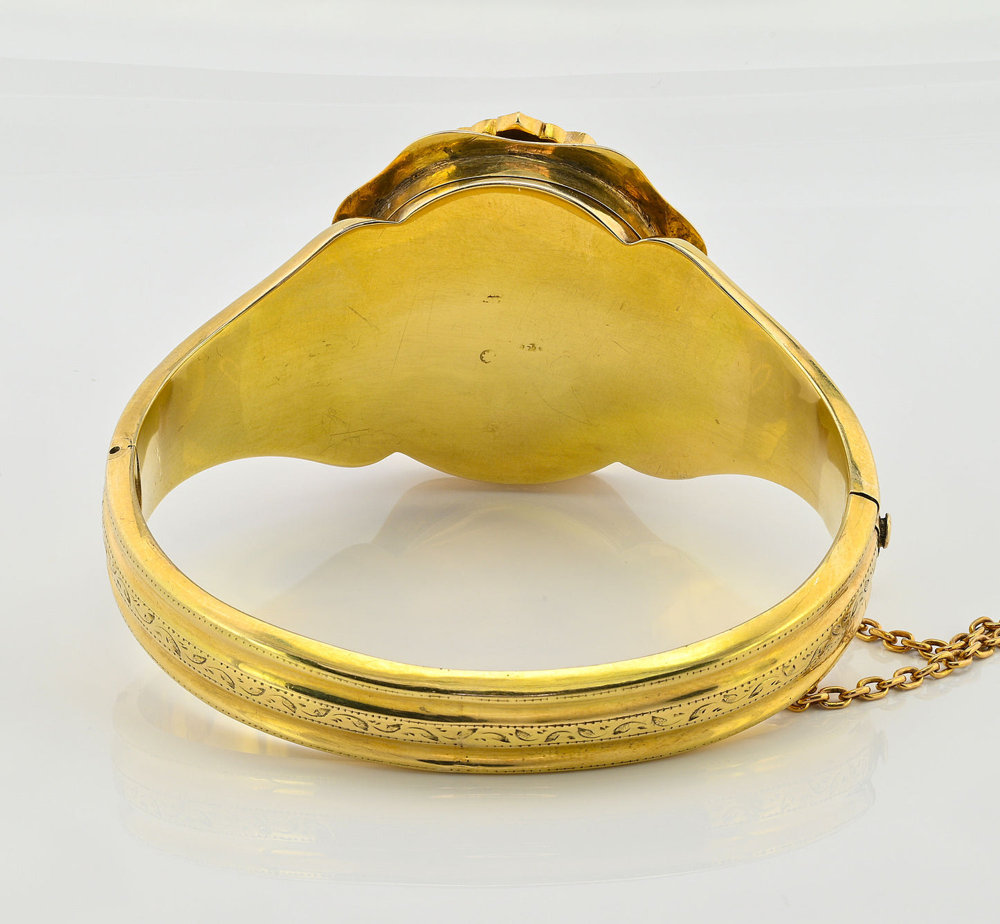 Victorian Antique Pearl Coral Diamond Gold Locket Bangle Bracelet, Circa 1856
