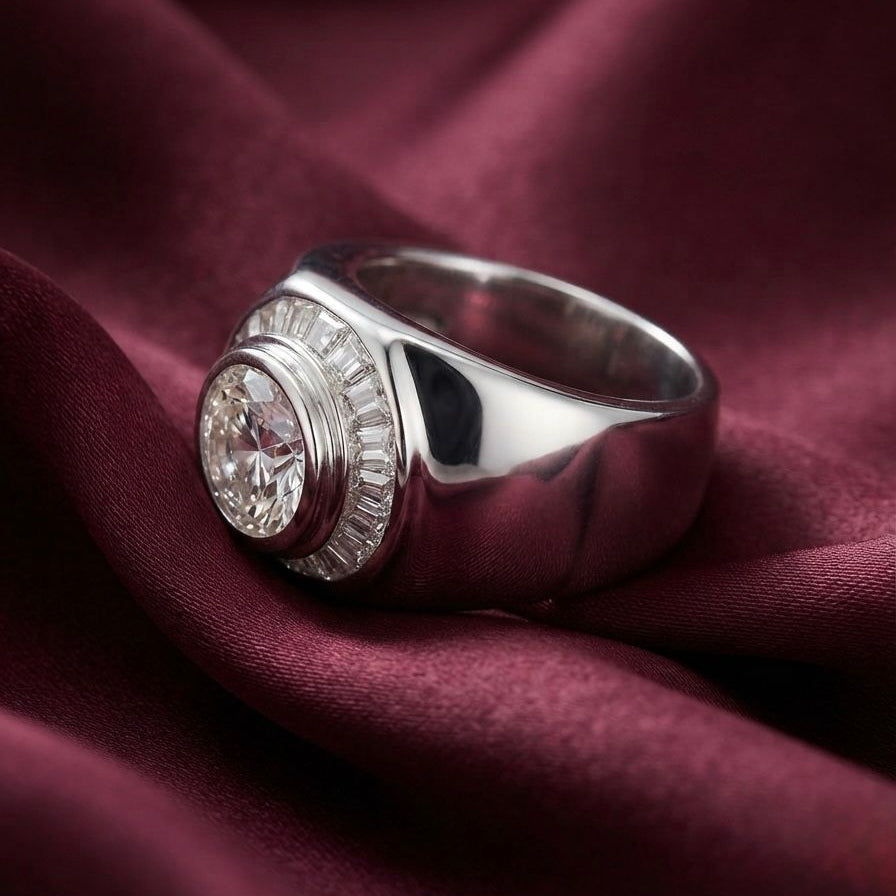 Vintage Italian 1940s Retro 2.80ct Diamond Target Cluster Statement Ring