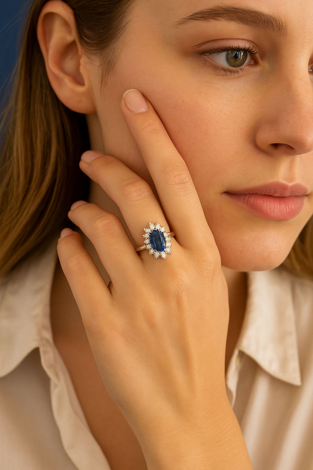 Certified Natural No Heat 2.5ct Ceylon Sapphire and Diamond Cluster Ring in Platinum