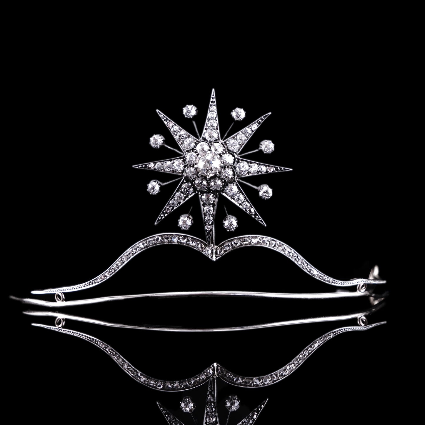 Spectacular Antique Victorian Diamond Tiara with Diamond Star - c.1890