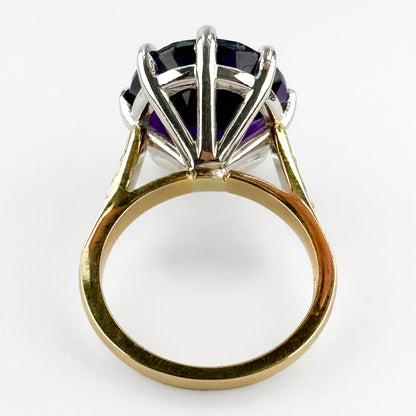 Large Vintage Amethyst Solitaire Cocktail Ring with Diamond Shoulders