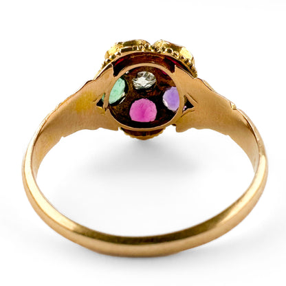 Victorian Antique 1865 REGARD Cluster Ring in 15ct Yellow Gold, 19th century