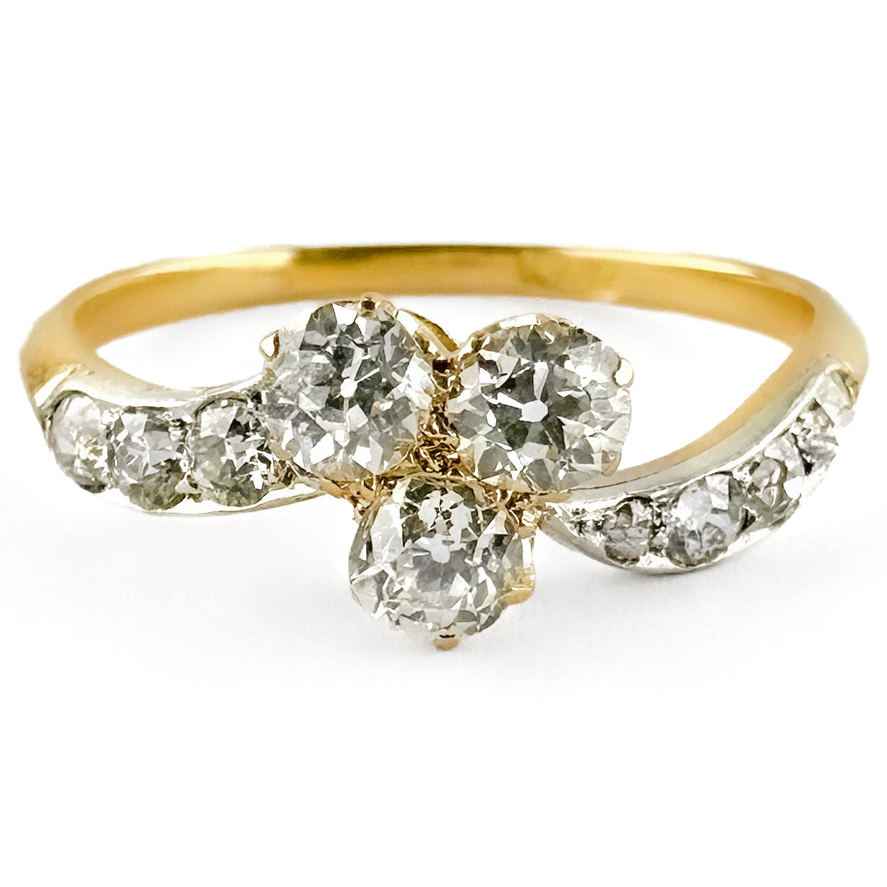 Victorian Antique Old Cut Diamond Trefoil Engagement Ring
