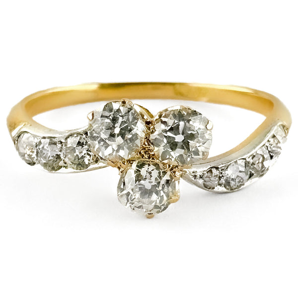 Victorian Antique Old Cut Diamond Trefoil Engagement Ring