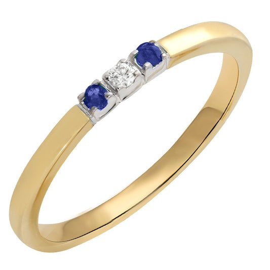 Diamond and Sapphire Three Stone Trilogy Engagement Ring in 14ct Yellow Gold