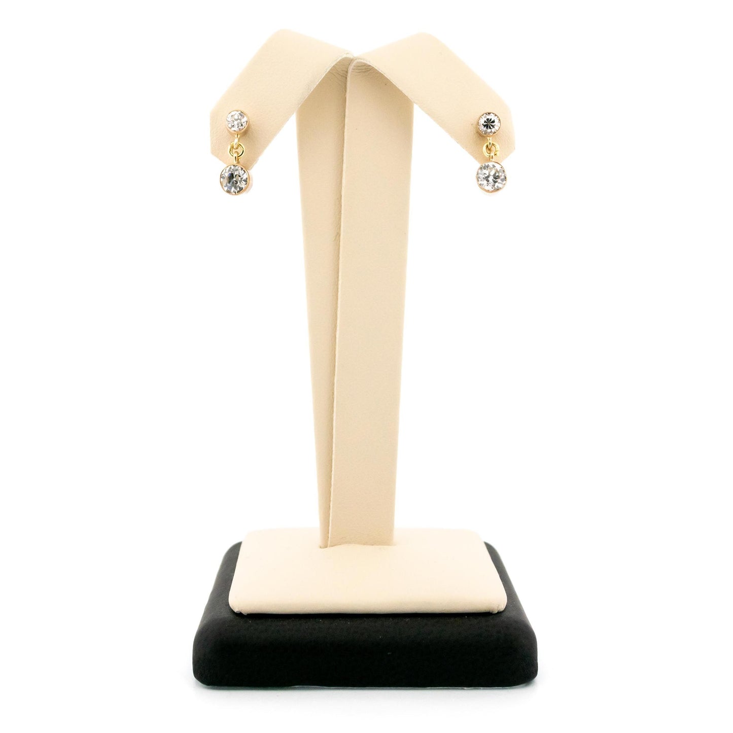 Art Deco 14 Carat Yellow Gold Two Stone Diamond Drop Earrings, 1.40 Carats