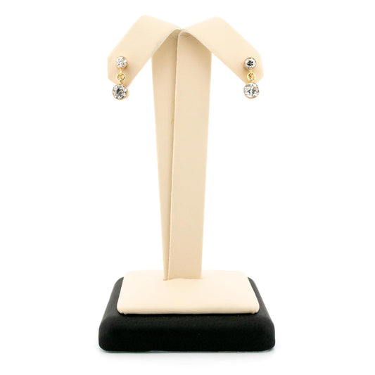 Art Deco 14 Carat Yellow Gold Two Stone Diamond Drop Earrings, 1.40 Carats