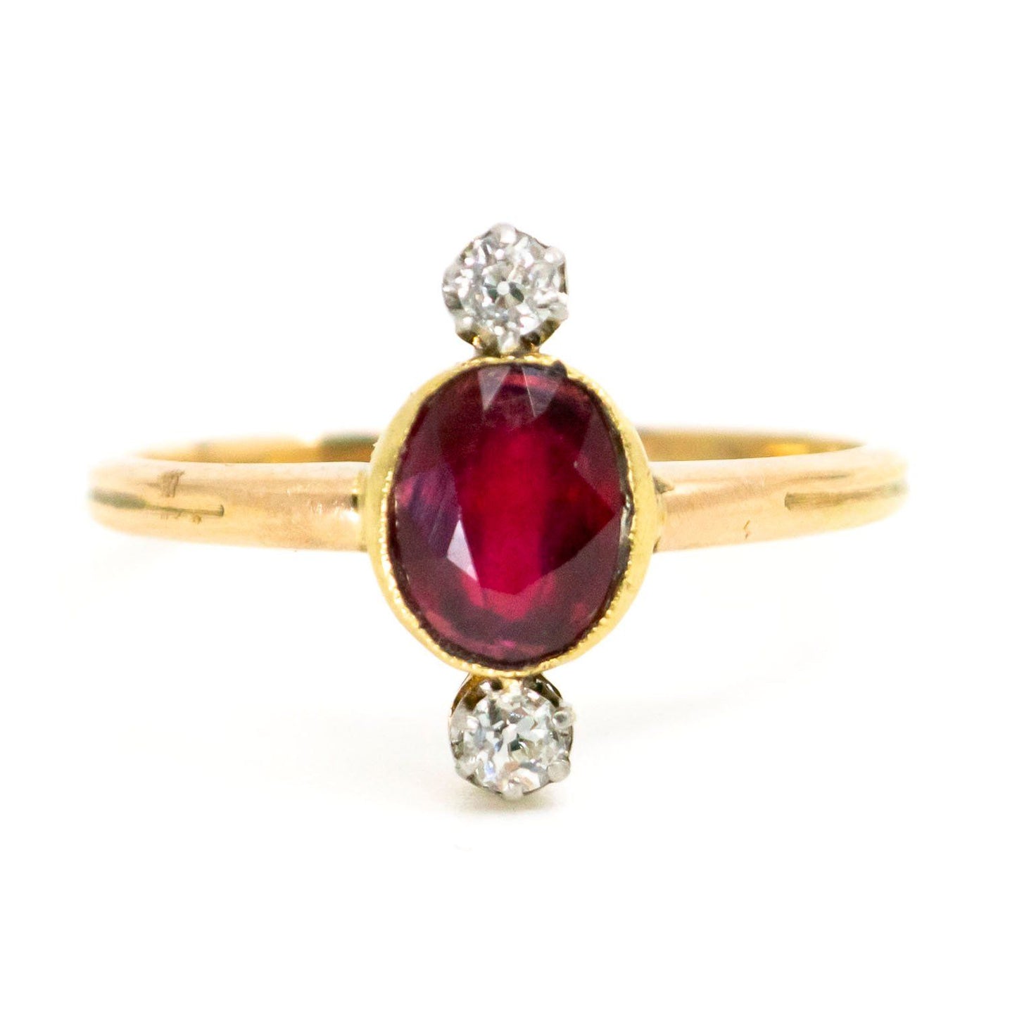 Diamond Victorian Antique Ruby and Old Cut Diamond Trilogy Ring