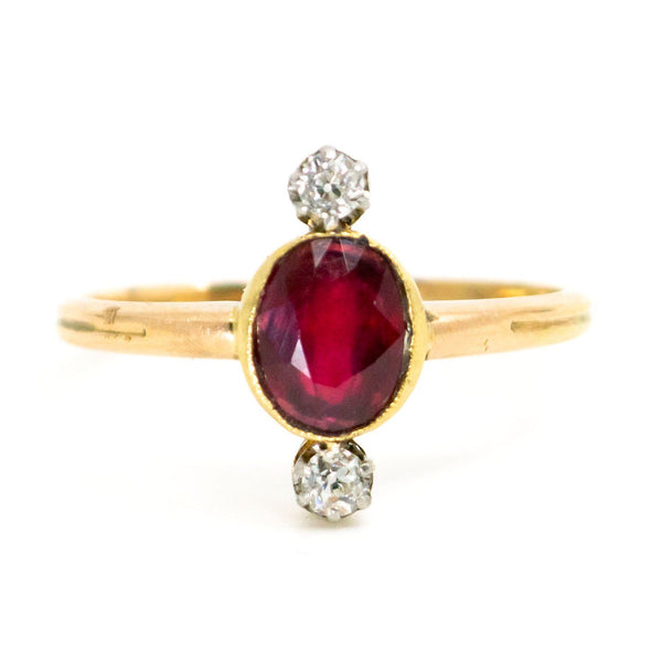Diamond Victorian Antique Ruby and Old Cut Diamond Trilogy Ring