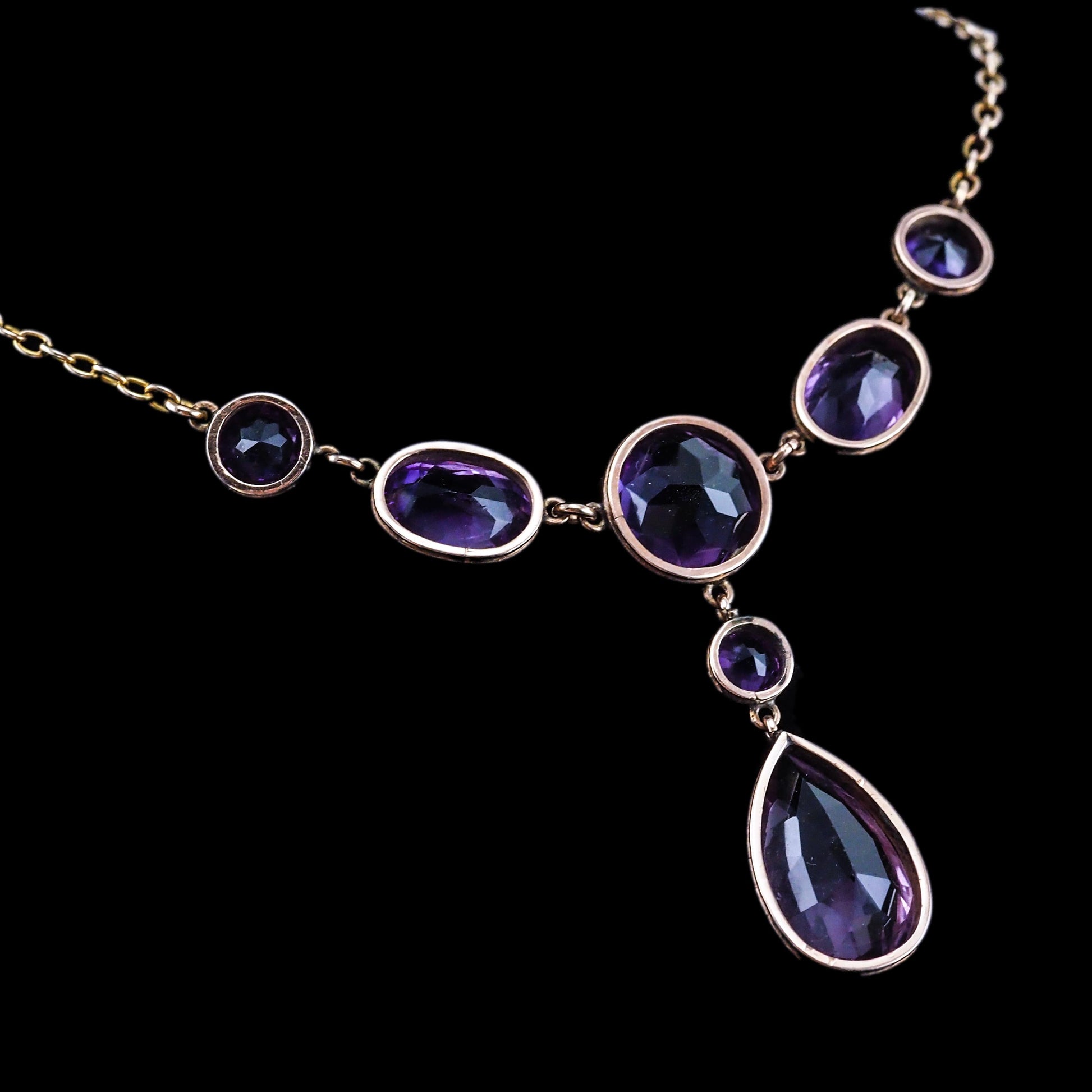 Antique Amethyst Riviere Necklace with Drop Design