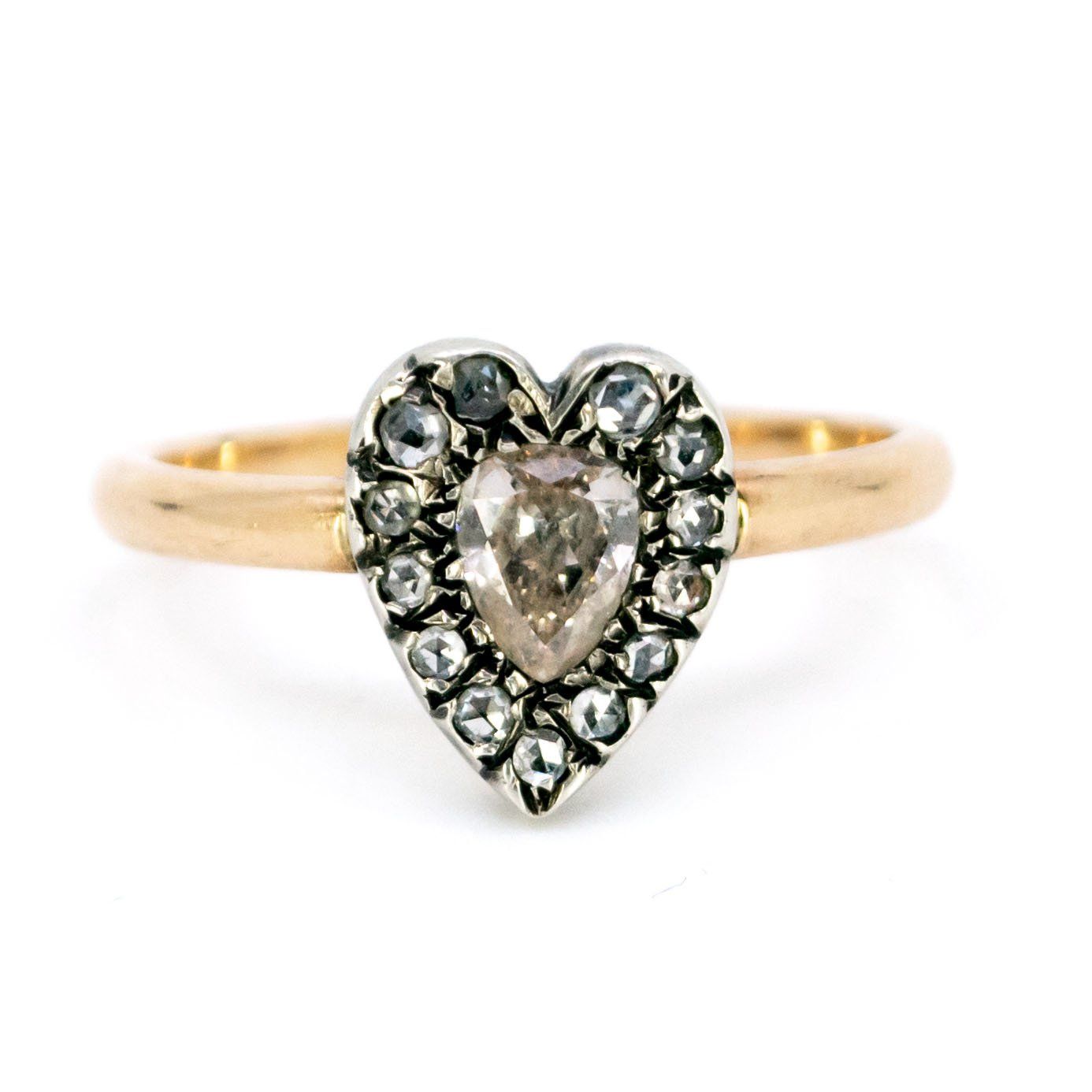 18 Carat Gold and Silver Diamond Heart-Shaped Cluster Ring, 0.30 Carat Centre